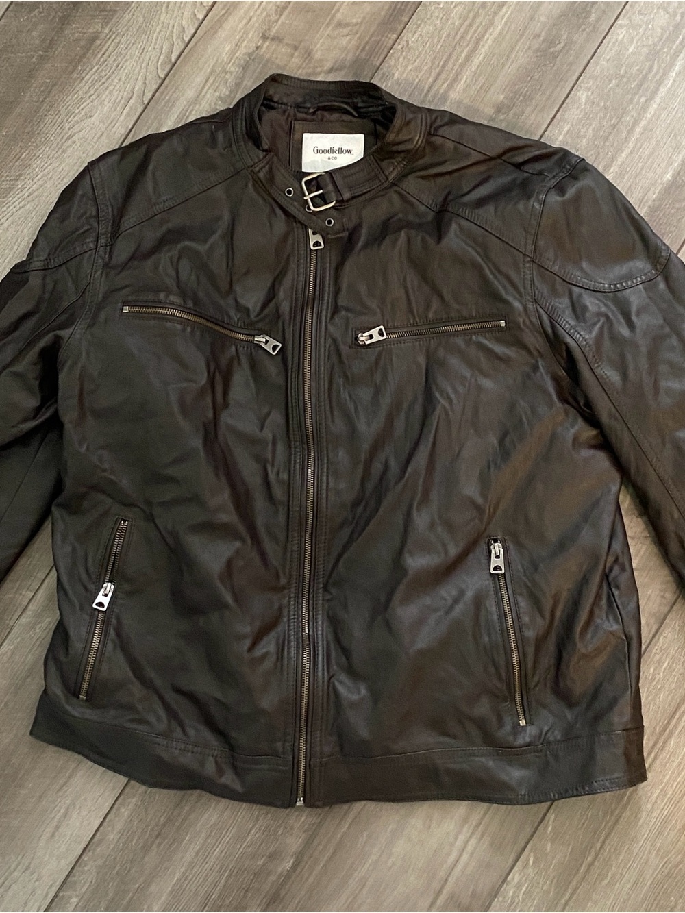 Goodfellow & Co Men’s Dark Brown faux Leather Moto Jacket *Read*